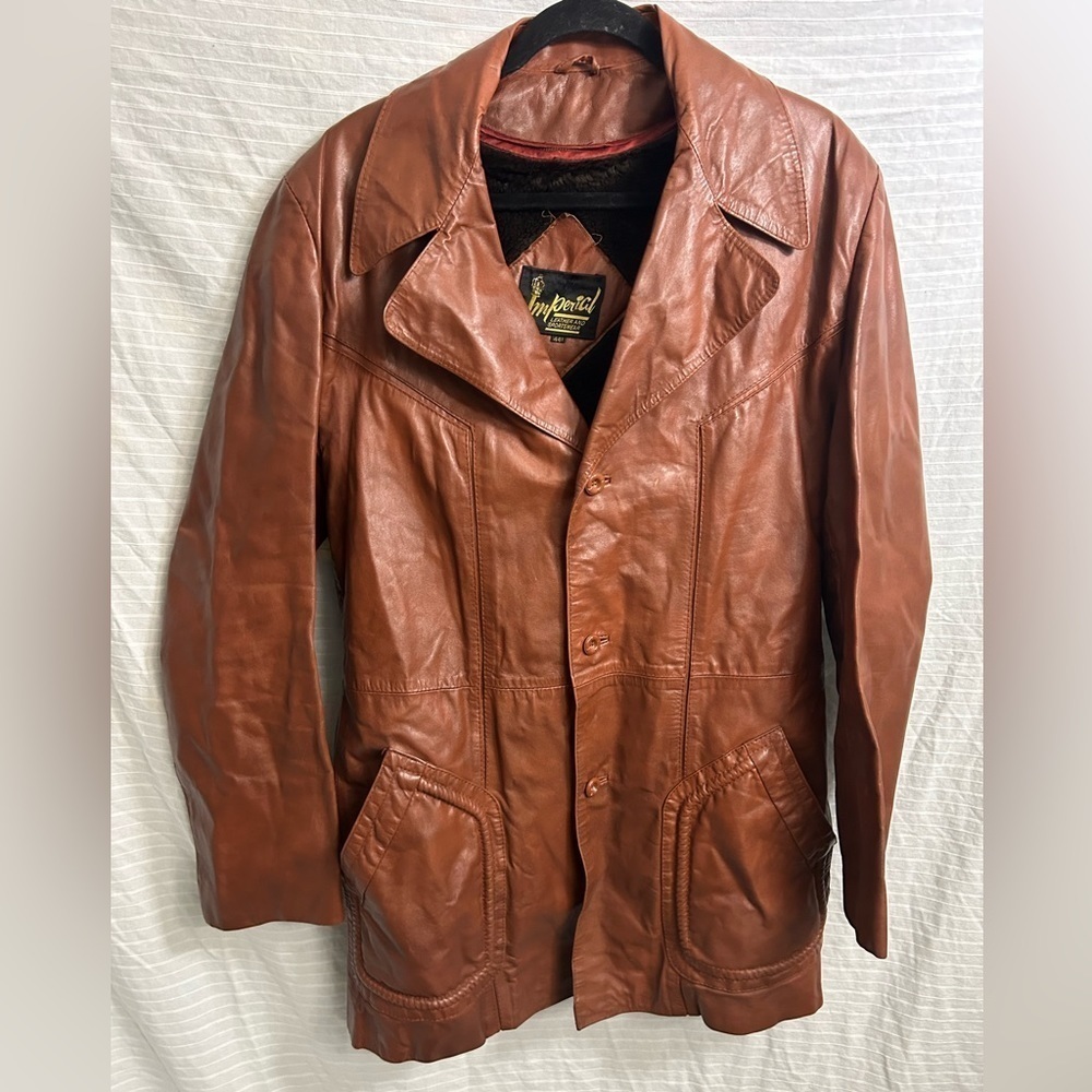 Vtg Imperial Heavy Camel 1960’s Leather Jacket Coat W/ Removable Lining Size 44T
